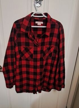 Red and Black Buffalo Plaid Button-Up Shirt Women Penningtons 1X 18/20 Plus size